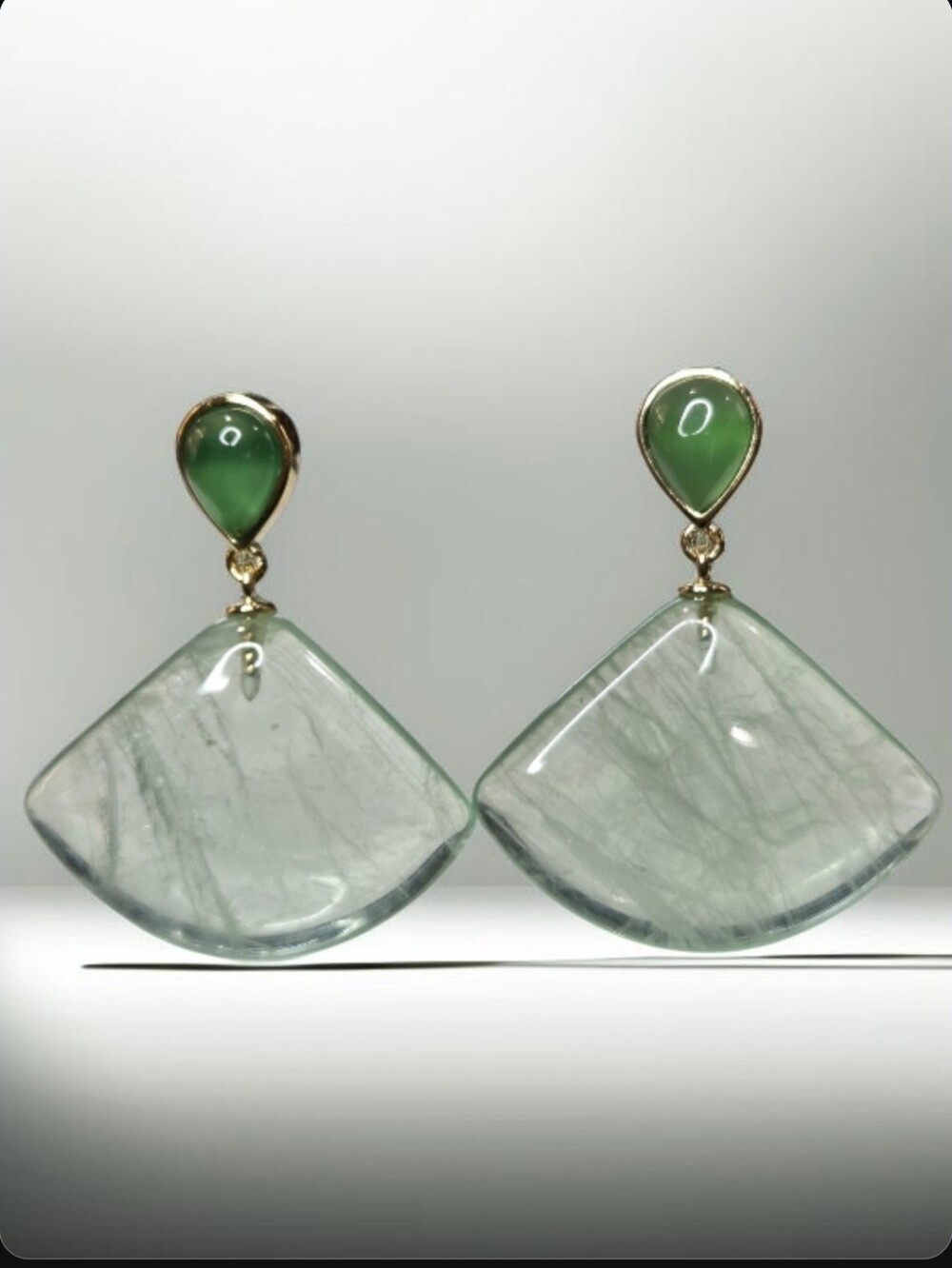 18k Gold Plated Emerald Quartz Geometric Fan Dangle Earrings